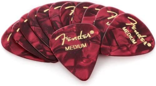 Fender Premium Celluloid Guitar Picks 351 Shape, Green Moto, Medium, 12-Pack