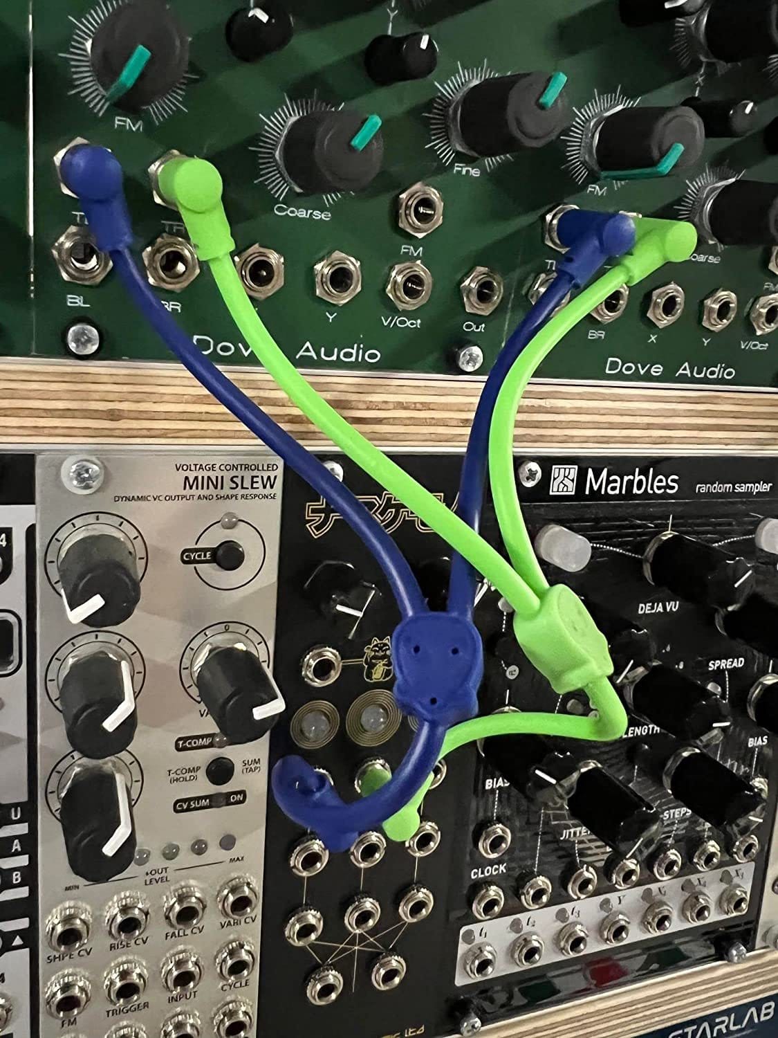 Starving Students Music Supplies Luigi's Modular M-Doppio Mini Y Right Angled Splitter Patch Cables 15cm x 15cm - 2 Pack (Red) - 3.5mm Splitter for Eurorack Modular Synthesizer