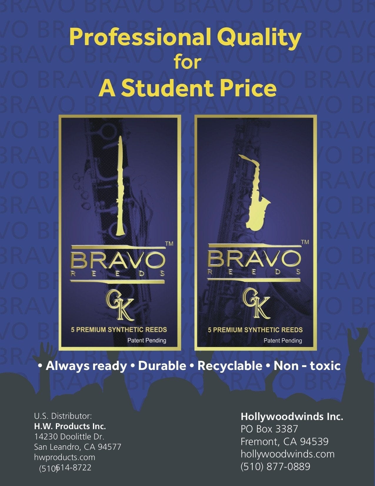 Bravo Synthetic Reeds for Baritone Saxophone - Strength 3.0, Model BR-1BS-30