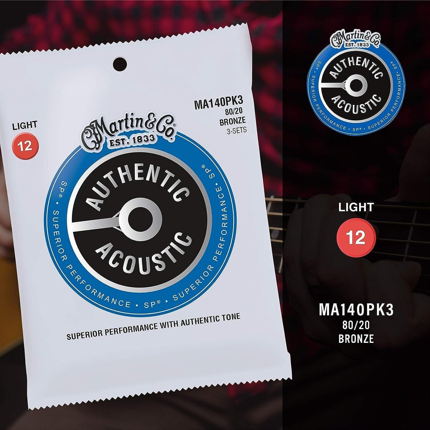Martin Authentic Acoustic Guitar Strings - 3 Pack