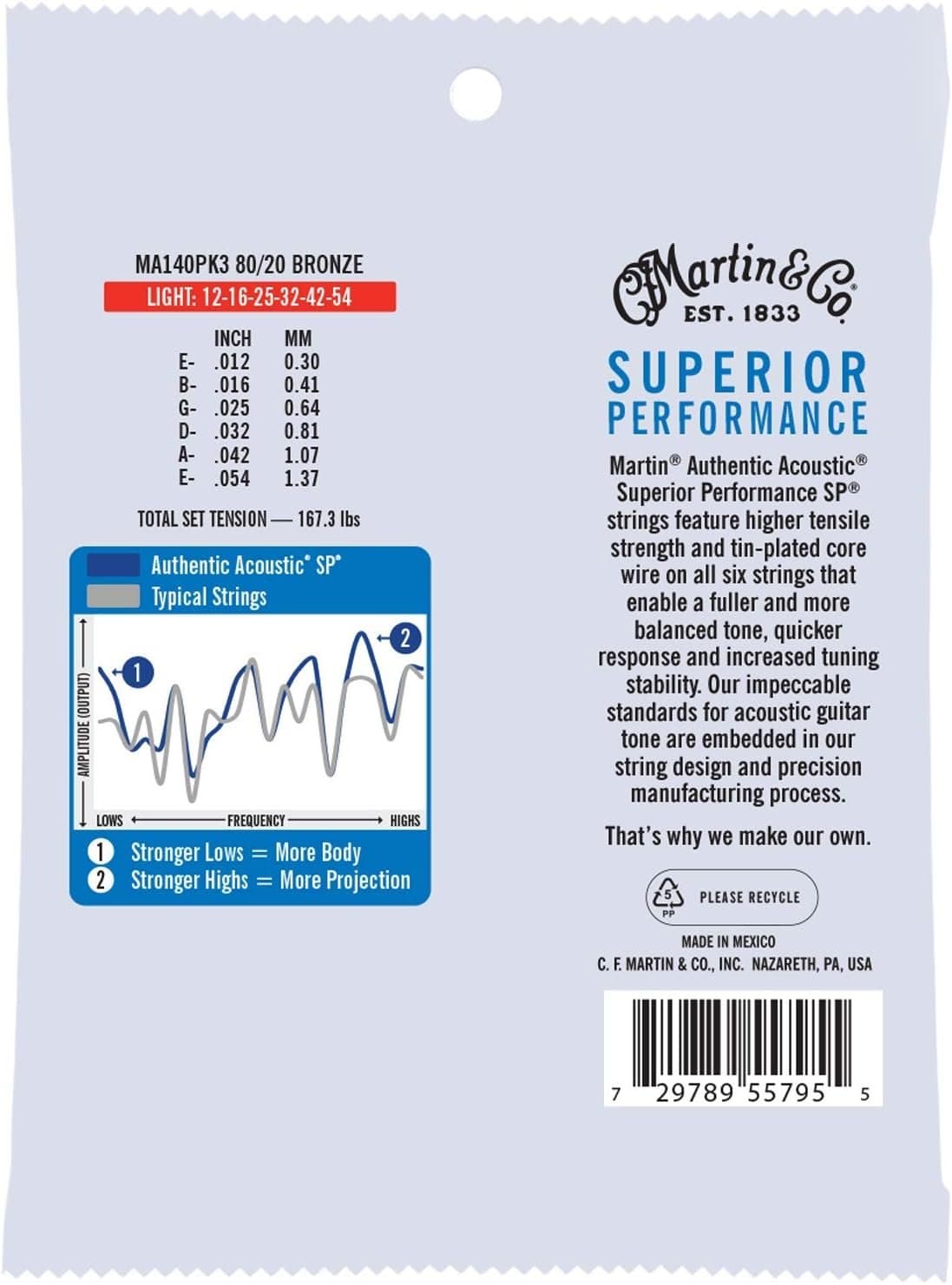 Martin Authentic Acoustic Guitar Strings - 3 Pack