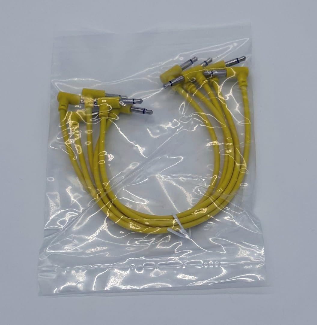 Starving Students Music Supplies SSMS - Luigis Modular M-PAR Right Angled Eurorack Patch Cables - Package of 5 Yellow Cables (20cm)