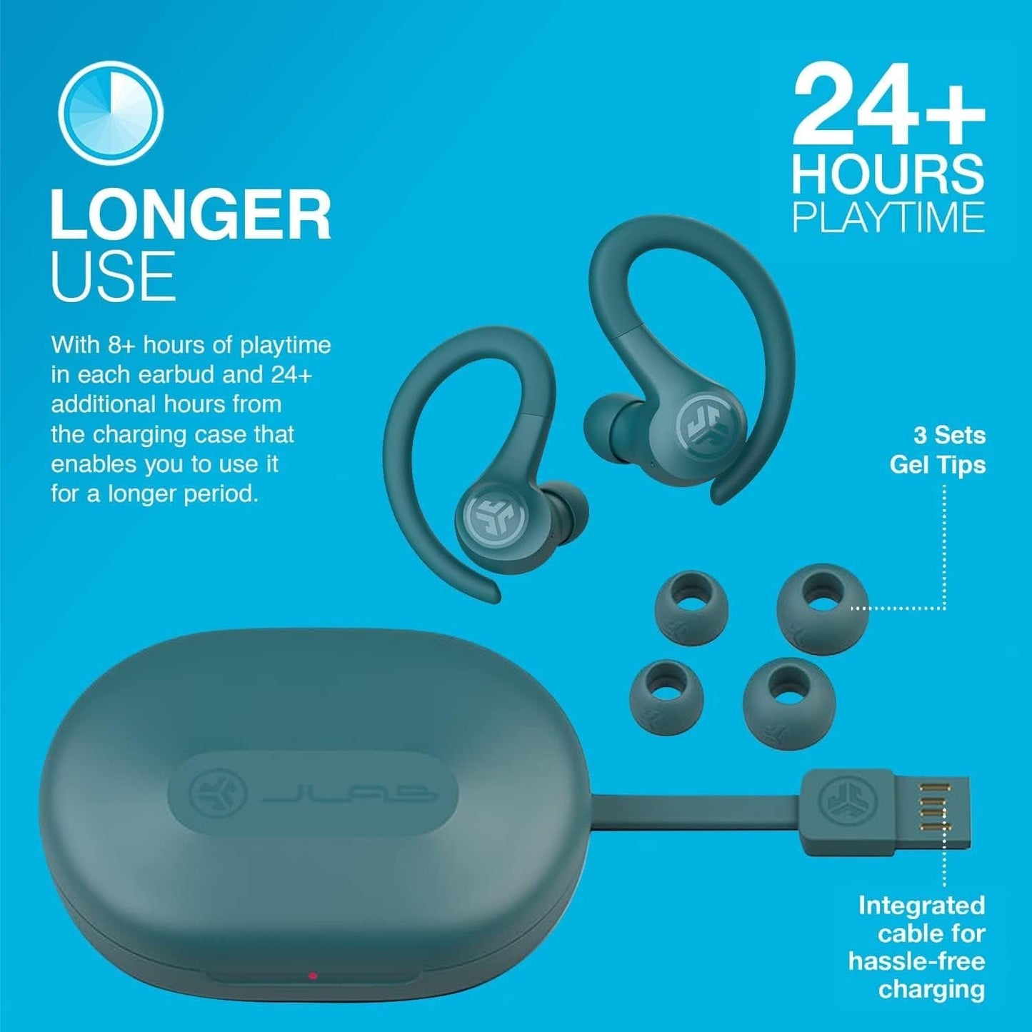 JLab Go Air Sport, Wireless Workout Earbuds Featuring C3 Clear Calling, Secure Earhook Sport Design, 32+ Hour Bluetooth Playtime, and 3 EQ Sound Settings