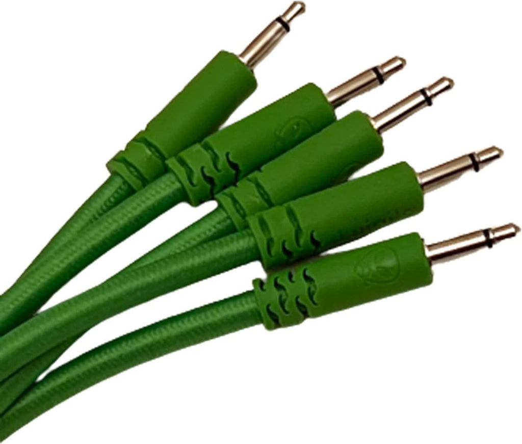 Luigis Modular Bucatini Braided Eurorack Patch Cables - Package of 5 Green Cables, 18" (45 cm)