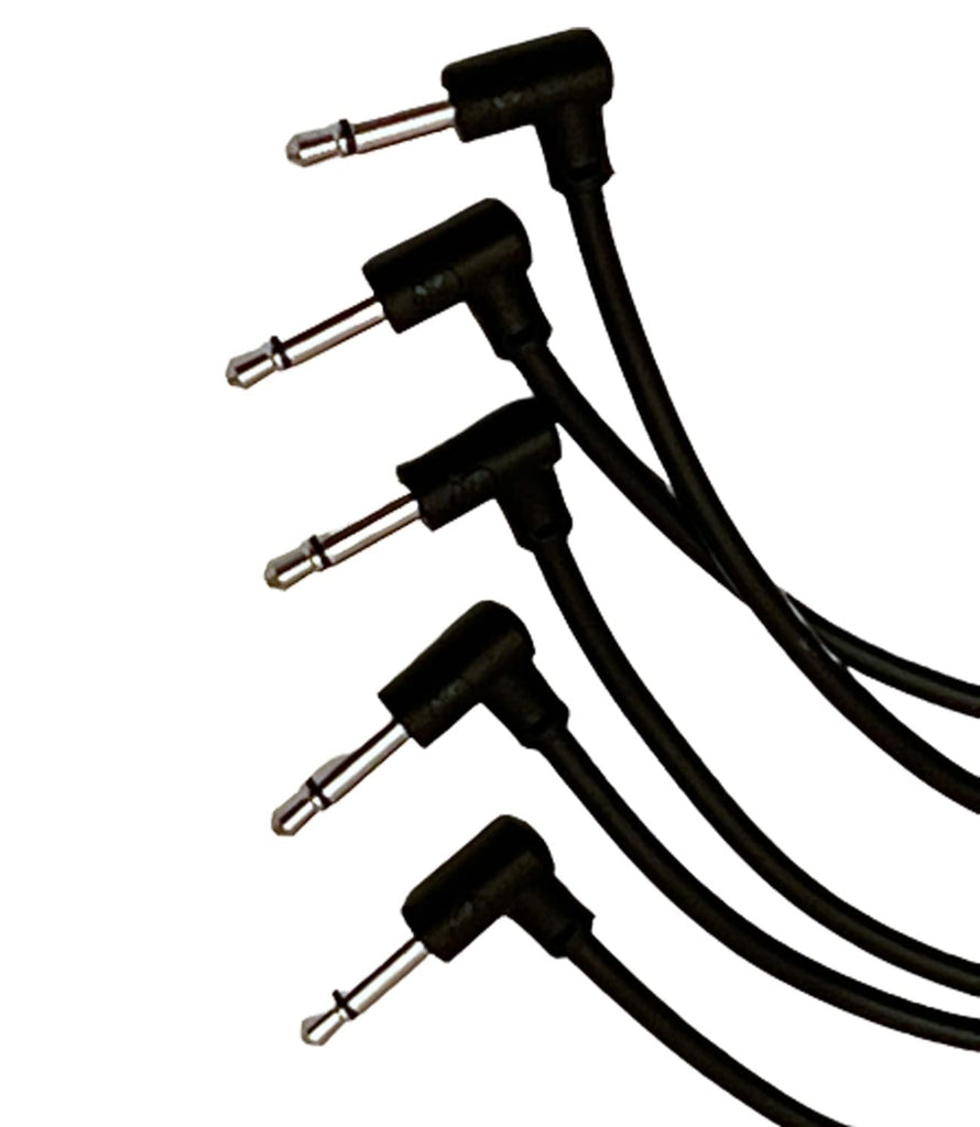 Luigis Modular M-PAR Right Angled Eurorack Patch Cables - Package of 5 Black Cables, 8" (20 cm)