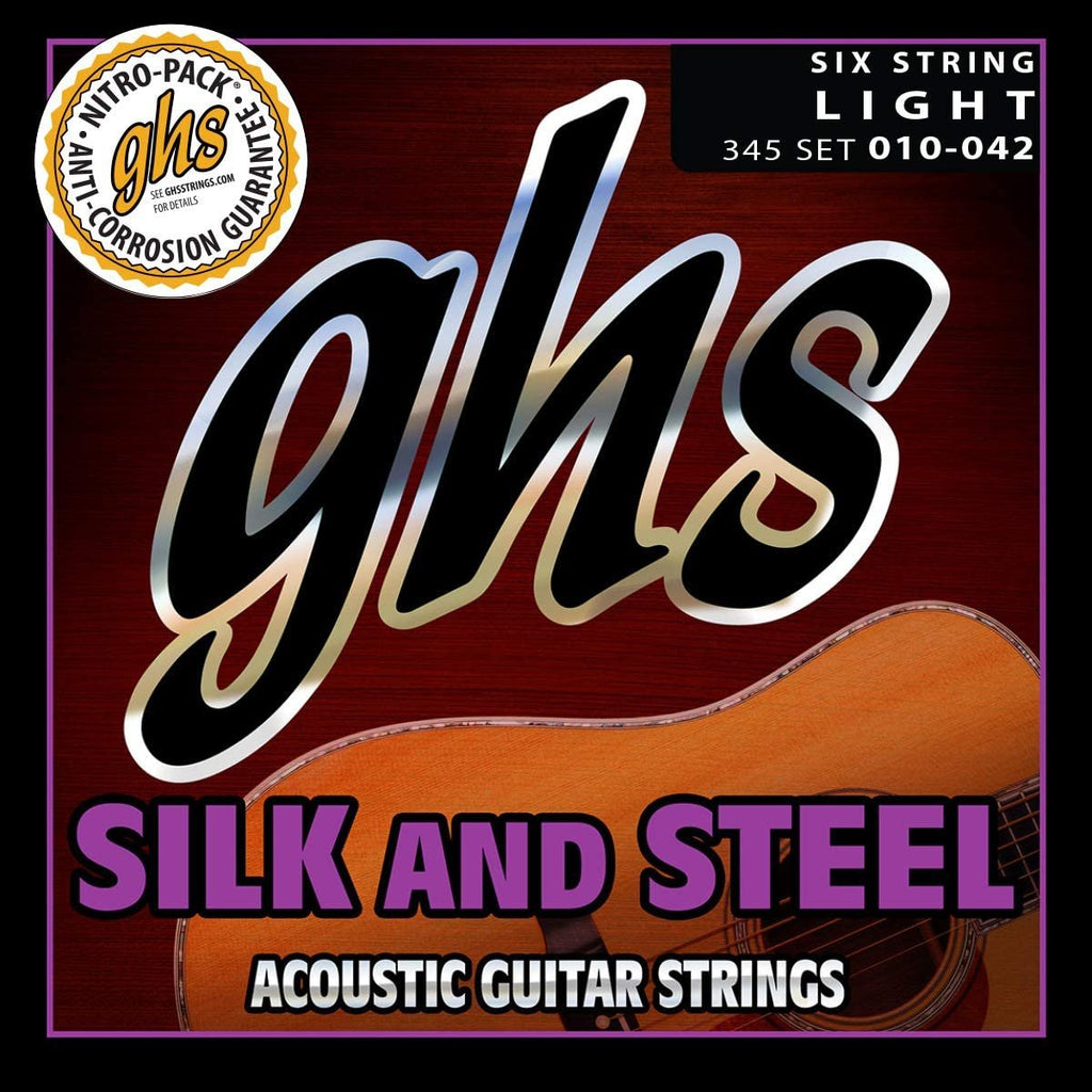 GHS Strings 345 Silk And Steel, Silver-Plated Copper Acoustic Guitar Strings, Light (.010-.042)
