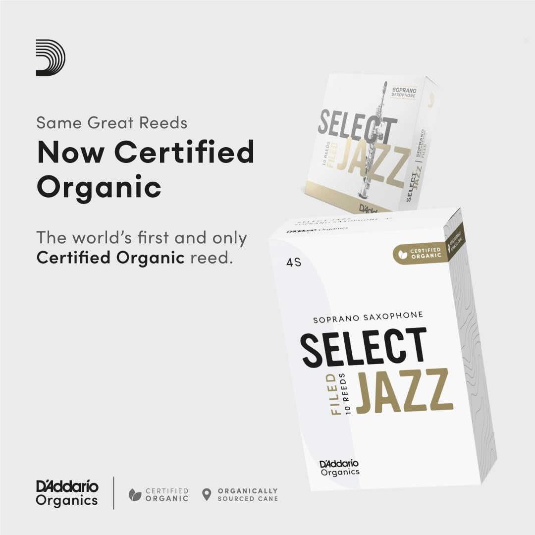 D'Addario Select Jazz Soprano Sax Reeds, Filed, Strength 2 Strength Soft, 10-pack