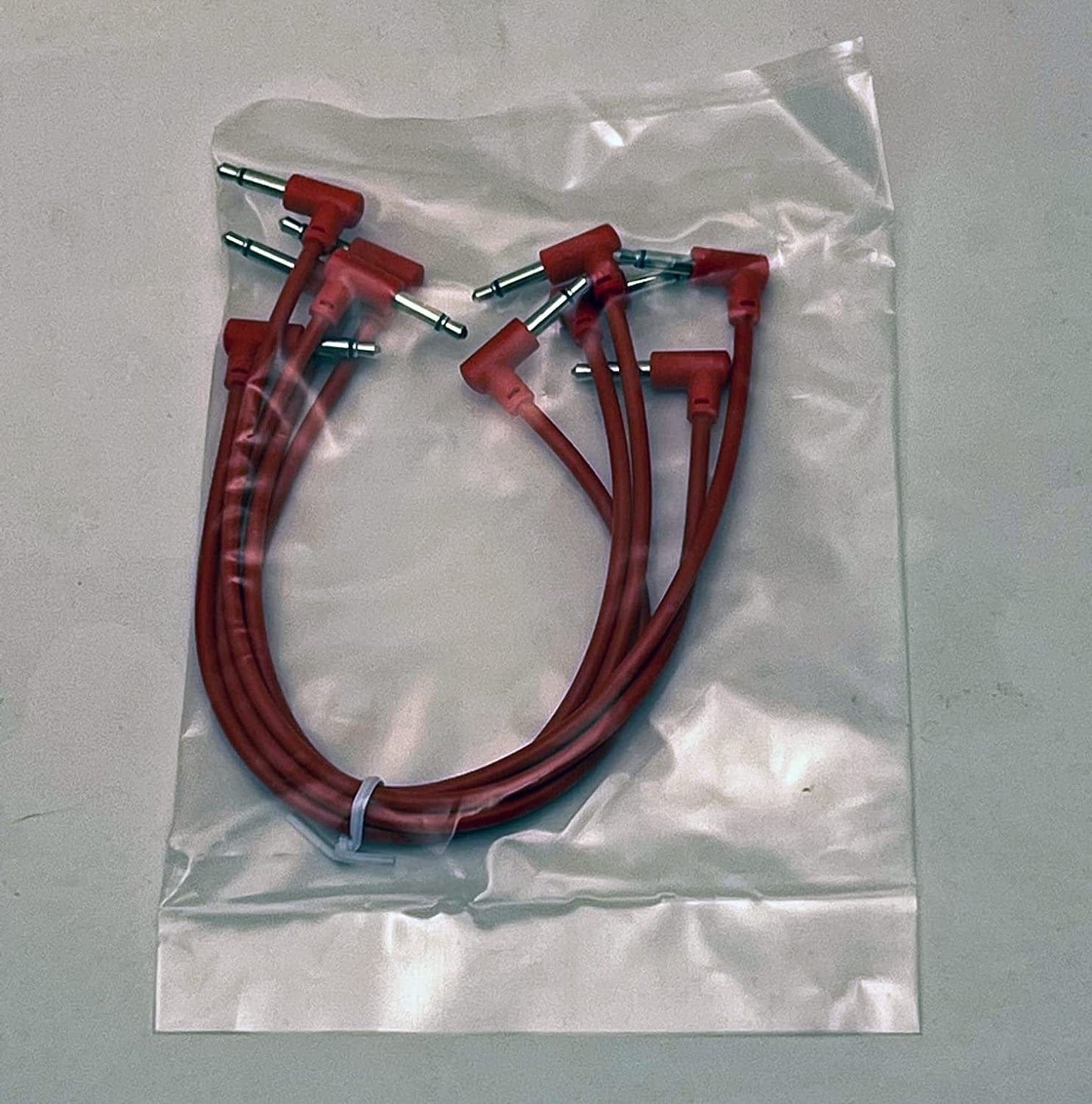 Luigis Modular M-PAR Right Angled Eurorack Patch Cables - Package of 5 Red Cables, 8" (20 cm)