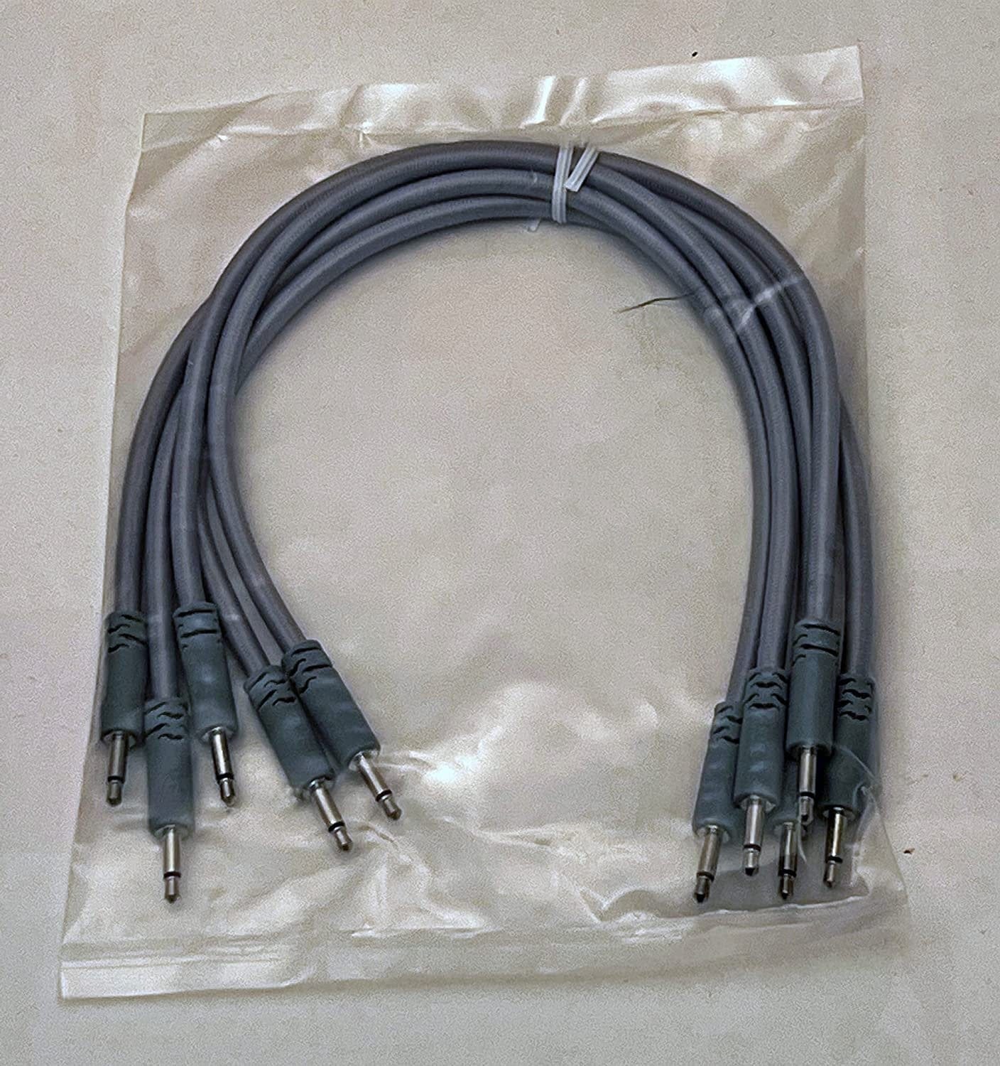 Luigis Modular Bucatini Braided Eurorack Patch Cables - Package of 5 Gray Cables, 12" (30 cm)